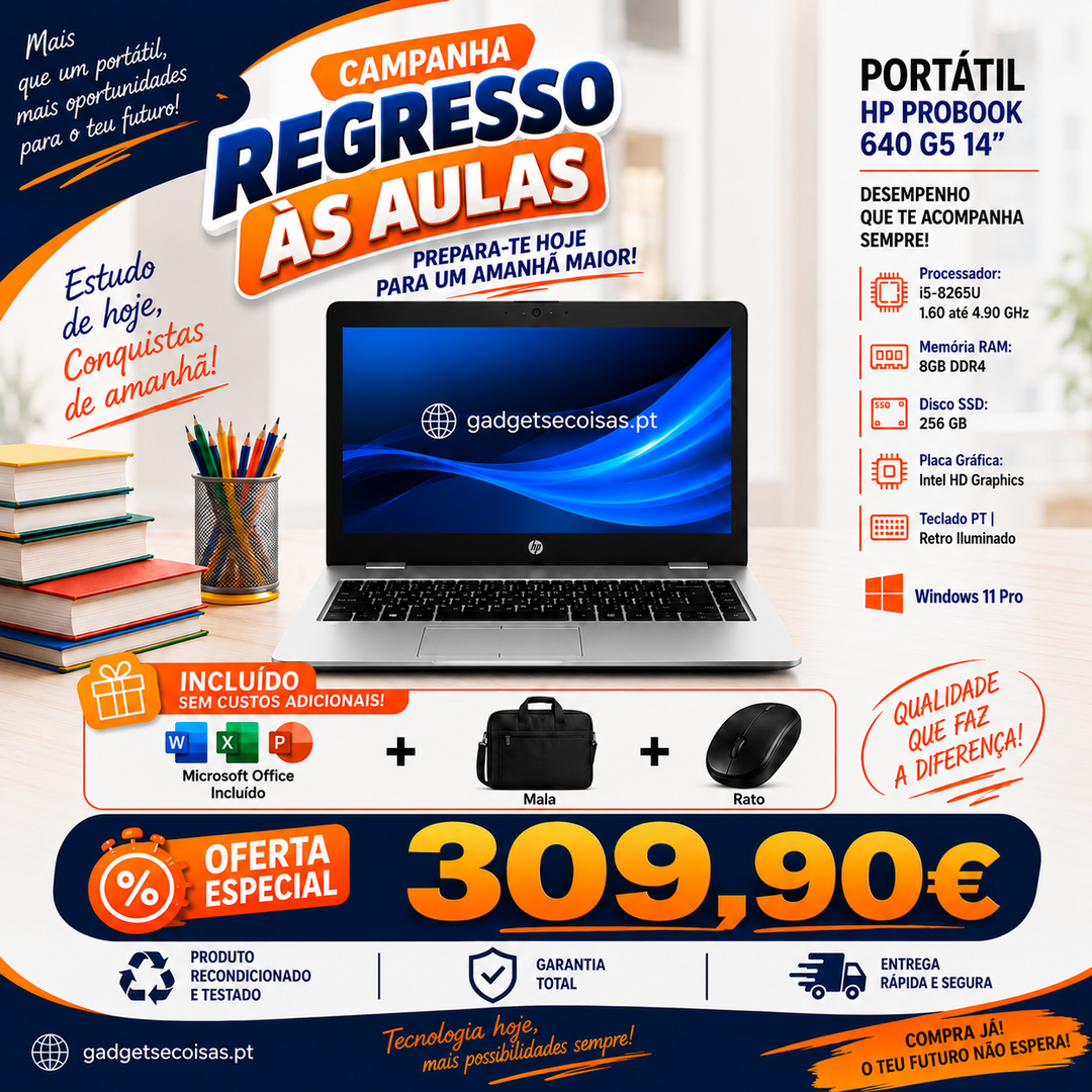 Portátil HP ProBook 640 G5 + OFFICE + MALA + RATO | i5-8265U