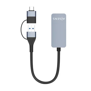 Adaptador Aisens A109-0710 visto de cima, com o cabo curto e as fichas USB-A e USB-C