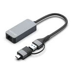 Adaptador de rede Aisens cinzento com porta RJ45, cabo de 15 cm e ficha USB-A com adaptador USB-C