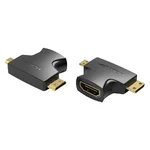 Adaptador Vention AGFB0 2 em 1 em duas posições, com fichas Mini HDMI e Micro HDMI e entrada HDMI fêmea