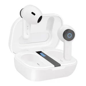 Auriculares Bluetooth TooQ Bender brancos no estojo de carregamento aberto