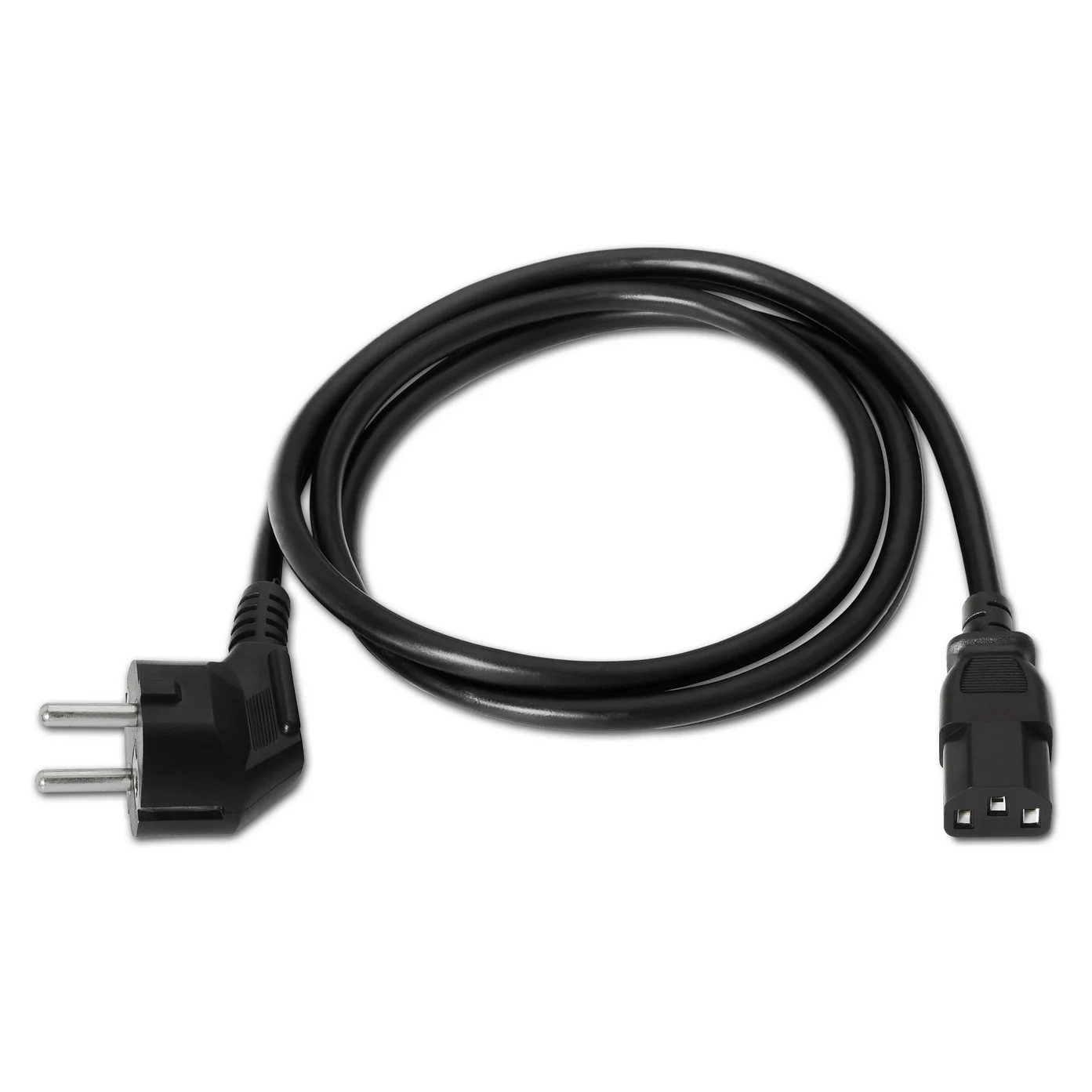 Ficha Schuko e conector C13 do cabo Aisens A132-0167 vistos de perto