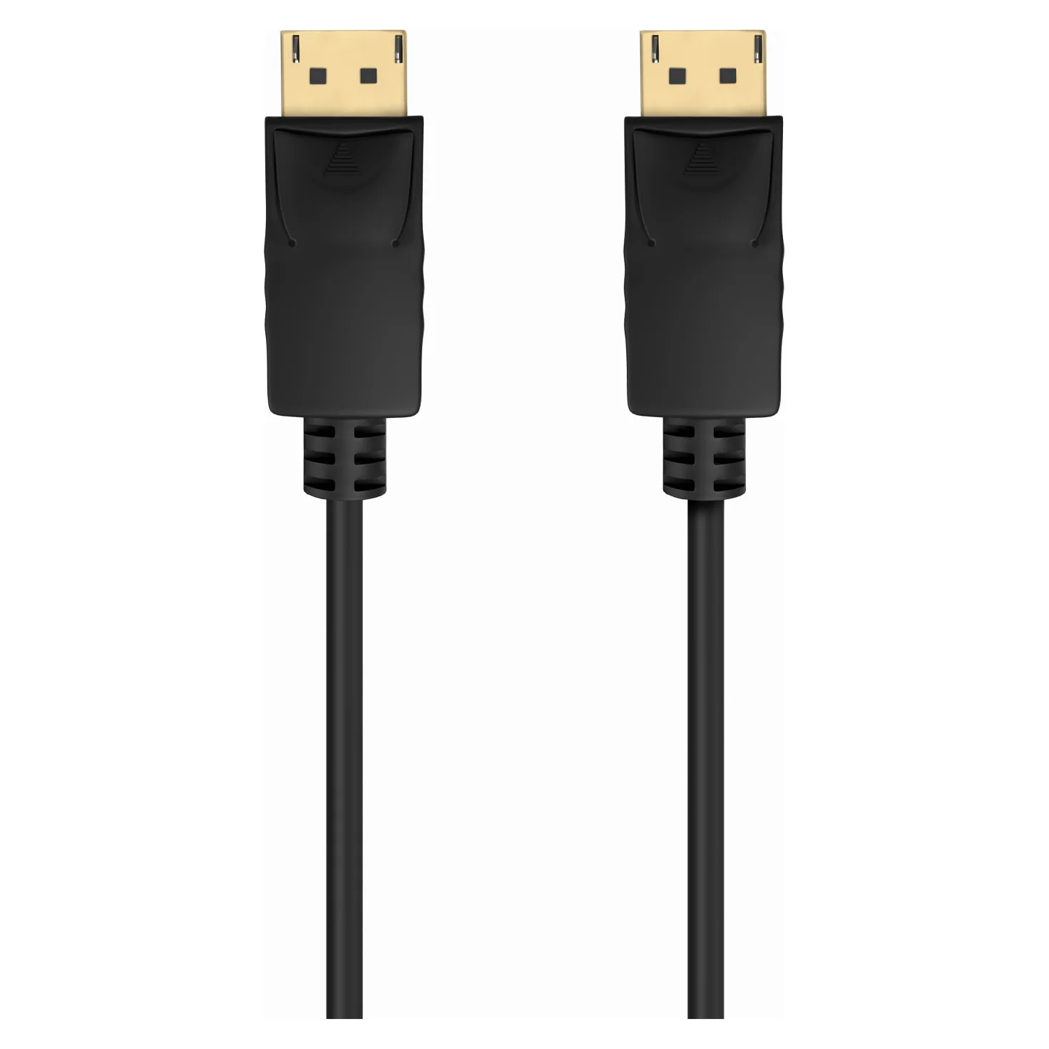 As duas fichas DisplayPort do cabo Aisens A124-0739, pretas com contactos dourados