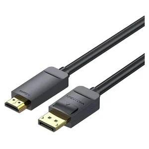 Cabo Vention HAGBI com ficha DisplayPort e ficha HDMI douradas em fundo branco