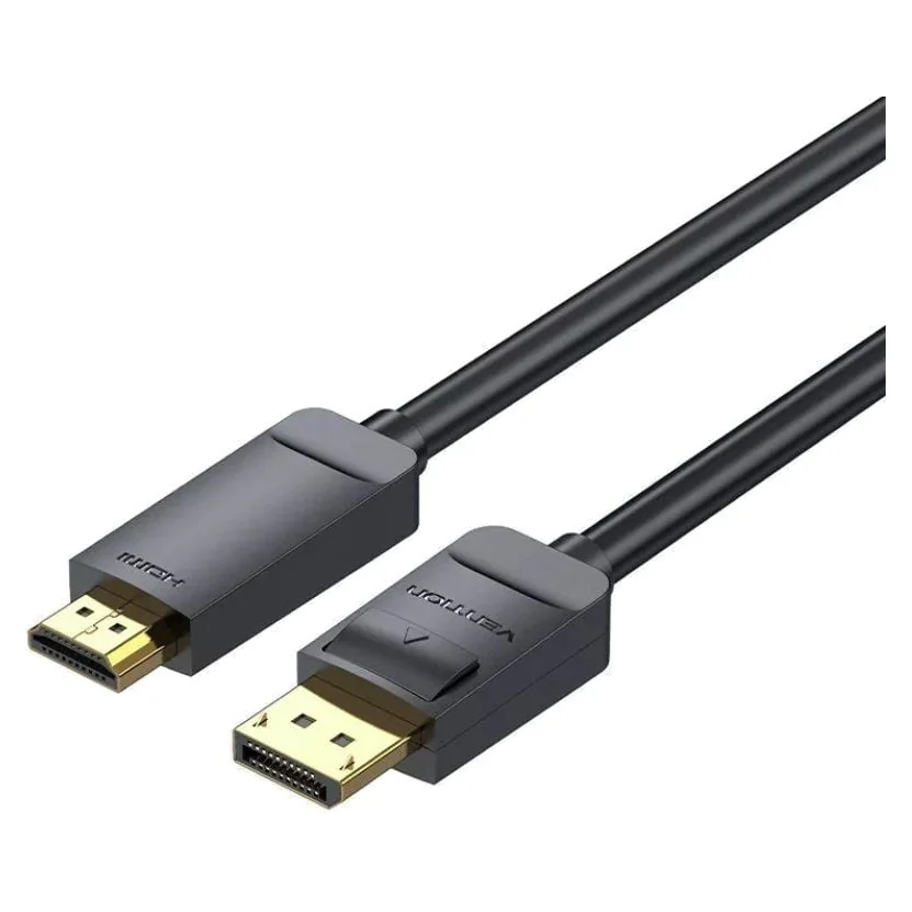 Cabo Vention HAGBI com ficha DisplayPort e ficha HDMI douradas em fundo branco