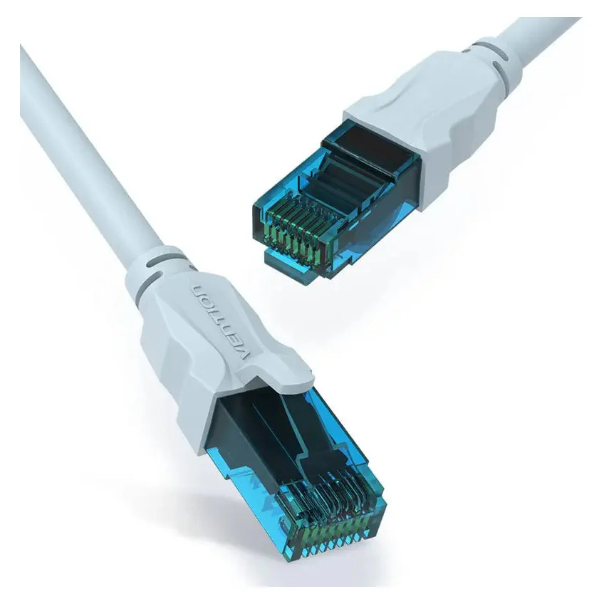 Fichas RJ45 da Vention com contactos dourados e capa azul-claro
