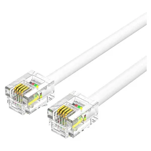 Cabo de telefone RJ11 Vention branco e plano com fichas 6P4C transparentes