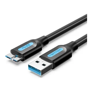Cabo USB 3.0 Vention COPBH, com a ficha USB-A azul e o conector Micro-B largo