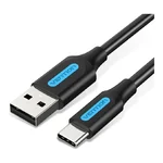 Cabo USB-A para USB-C Vention COK preto, de 25 cm, com selo azul nas fichas
