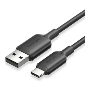 Cabo USB-A para USB-C Vention CTQ preto de 1 m, com a ficha USB-A e a ficha USB-C