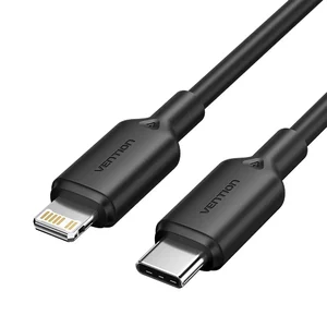 Cabo USB-C para Lightning Vention LAK preto de 1 m, com fichas USB-C e Lightning