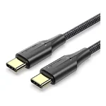 Cabo USB-C para USB-C Vention TAU preto entrançado, de 50 cm, com fichas douradas