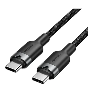 Cabo USB-C para USB-C Vention TRDBH preto entrançado, com fichas cinzentas