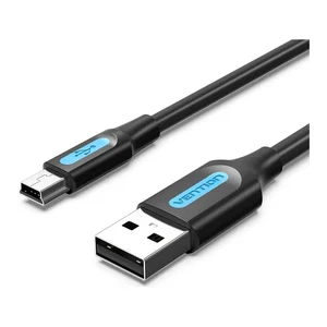 Cabo Vention COMBF preto e azul, com ficha USB-A e conector Mini USB