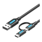 Cabo Vention CQDBD de USB-A com os conectores USB-C e Micro USB numa só ponta