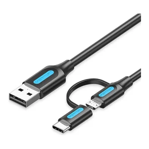 Cabo Vention CQDBD de USB-A com os conectores USB-C e Micro USB numa só ponta