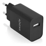 Carregador de parede Aisens preto com uma porta USB-A, visto na diagonal