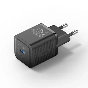 Carregador GaN Vention 20W USB-C preto, vista traseira com certificações
