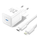 Carregador GaN Vention 20 W branco com cabo USB-C para Lightning