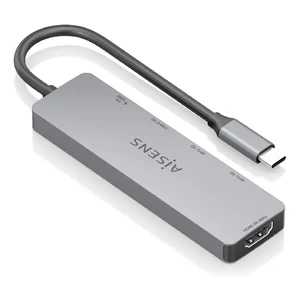 Docking USB-C Aisens cinzento em alumínio, vista traseira com cabo USB-C