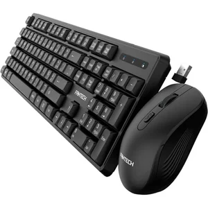 Teclado e rato Fantech KMW603 em perspetiva, com o recetor USB visível.