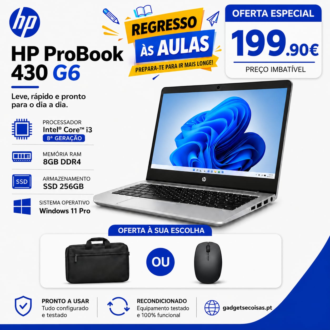 Super Kit – HP ProBook 430 G6 | Windows 11 Pro + Oferta Mala ou Rato