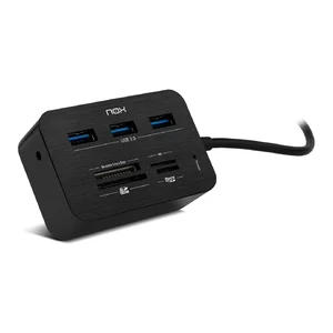 Hub Nox Lite Reader One preto com três portas USB 3.0 e ranhuras para cartões de memória