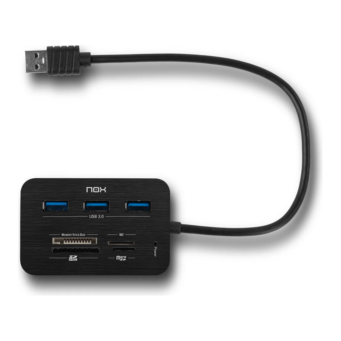 Nox Reader One visto de frente com o cabo USB-A de 28 cm
