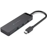 Hub USB-C Vention TGTBB preto com três portas USB-A 3.0 e cabo USB-C de 15 cm
