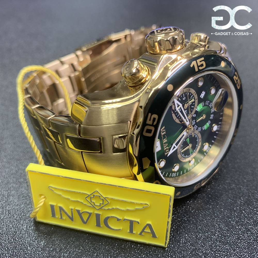 Invicta Pro Diver Scuba Dourado/ Verde - Gadgets &Amp; Coisas