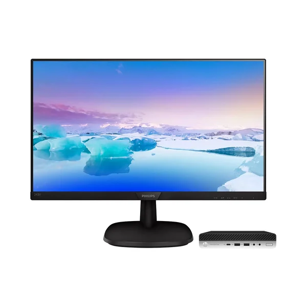 Kit HP ProDesk 600 G5 Mini com monitor Philips 243V7Q de 23,8 polegadas