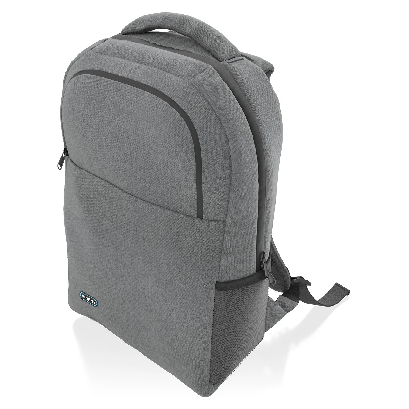 Mochila Aisens ASBG-BP083-GR de lado, com bolso lateral para garrafa