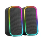 Colunas Mars Gaming MS-OM pretas, vista frontal com iluminação RGB