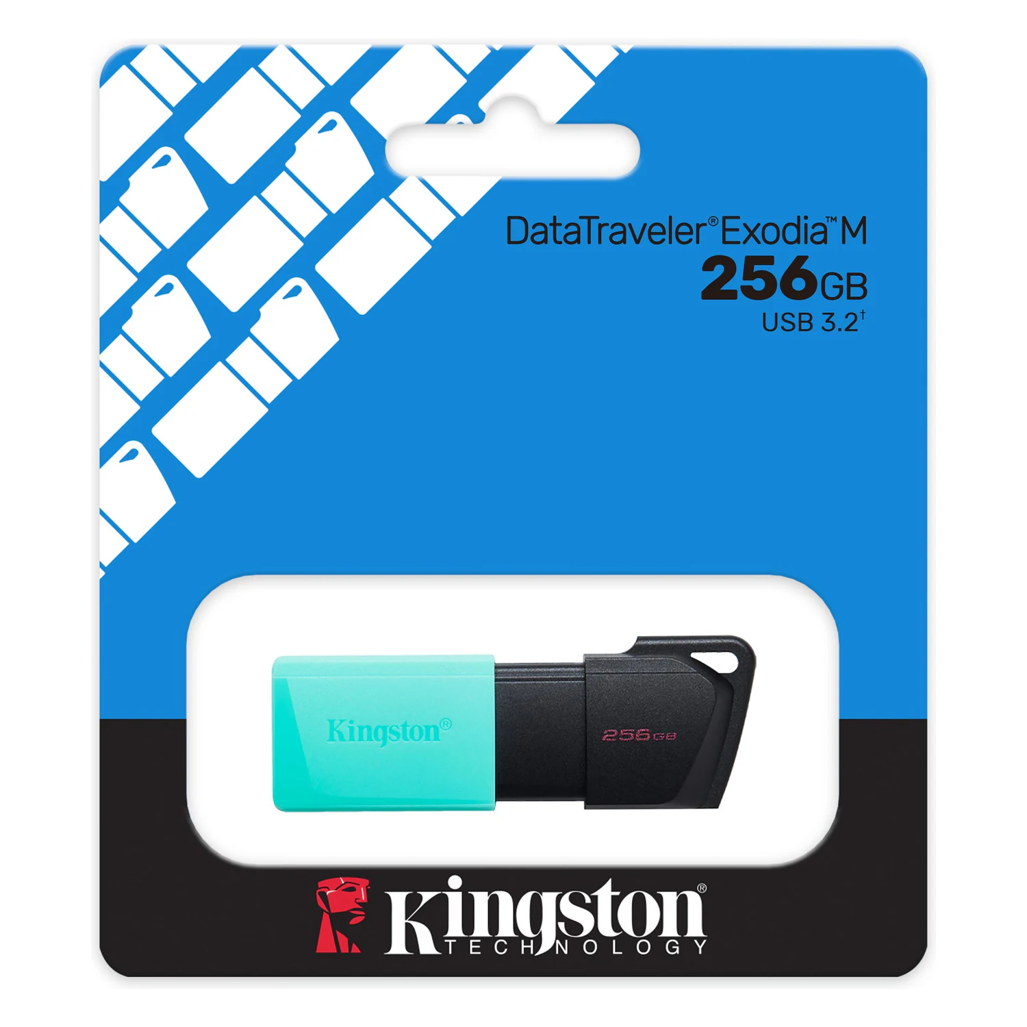 Pen drive Kingston DataTraveler Exodia M 256GB preta e turquesa, na embalagem