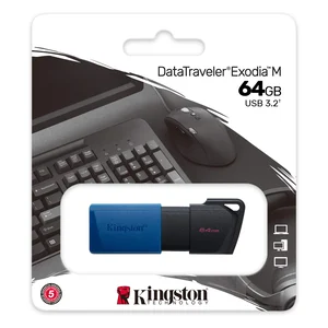 Pen drive Kingston DataTraveler Exodia M 64GB preta e azul, na embalagem