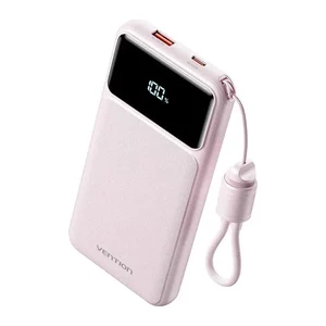 Power Bank Vention 10000mAh 22,5W com Cabo USB-C e Ecrã LED, rosa