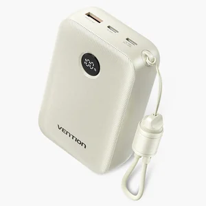 Power bank Vention 20000mAh compacta bege com cabo USB-C em alça