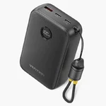 Power bank Vention 20000mAh compacta preta com cabo USB-C em alça