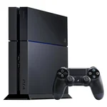 PS4 preta modelo CUH-1216A ao lado do comando DualShock 4