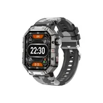 Smartwatch GW55 preto com bracelete camuflada, vista de frente