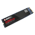 SSD Emtec X250 de 512 GB em formato M.2 2280, visto em ângulo, com a etiqueta preta e vermelha