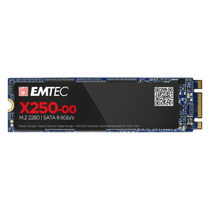 Emtec X250 M.2 SATA visto de cima, com os dois entalhes da chave B+M no conector